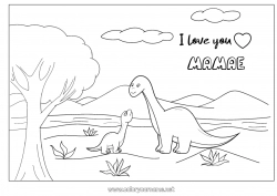 Página de desenho infantil Papai Mamãe Dinossauros Eu te amo Animal Mensagem de 