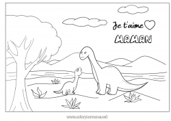 Coloriage enfant Papa Maman Dinosaures Je t'aime Animal 