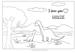 Free colouring Dad Mum Dinosaurs I love you. Animal 