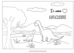 Colorear gratis Papá Mamá Dinosaurios Te amo Animales Mensaje 