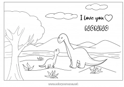 Pagina da colorare per bambini Papà Mamma Dinosauri Ti amo Animale 