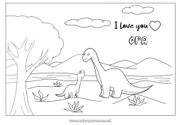 Kleurplaat voor kinderen Papa Mama Dinosaurussen Ik hou van jou Dier 