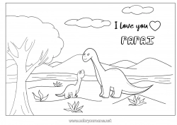 Página de desenho infantil Papai Mamãe Dinossauros Eu te amo Animal Mensagem de 