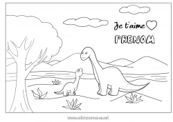 Coloriage gratuit Papa Maman Dinosaures Je t'aime Animal 