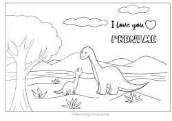 Pagină de colorat gratuită Tată Mama Dinozauri Te iubesc. Animal 