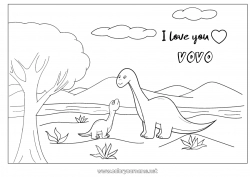Página de desenho infantil Papai Mamãe Dinossauros Eu te amo Animal Mensagem de 