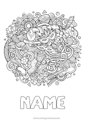 Free colouring Disguise Mask Carnival Mardi Gras Geography Complex colouring pages Country Brazil Music Day Maracas Musical instruments