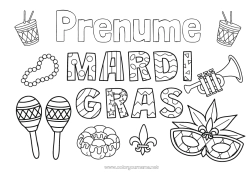 Pagină de colorat gratuită Mască Carnaval Marțea Grasă Maracas Instrumente muzicale
