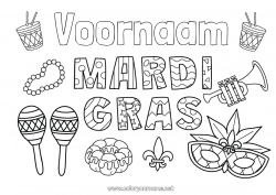 Gratis kleurplaat Masker Carnaval Vastenavond Maracas Muziekinstrumenten