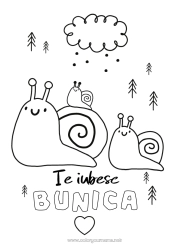 Pagină de colorat pentru copii Tată Mama Te iubesc. Animal Melc 