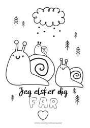 Farvelægningssiden for børn Far Mor Jeg elsker dig. Dyr Snegl 