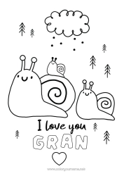 Free colouring Dad Mum I love you. Animal Snail