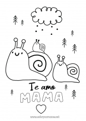 Niño página para colorear Papá Mamá Te amo Animales Caracol Mensaje 