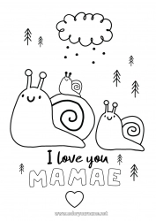 Página de desenho infantil Papai Mamãe Eu te amo Animal Caracol Mensagem de 