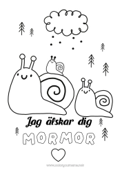 Färgläggningssida för barn Pappa Mamma Jag älskar dig. Djur Snigel 