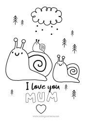 Free colouring Dad Mum I love you. Animal Snail