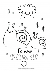 Niño página para colorear Papá Mamá Te amo Animales Caracol Mensaje 