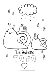 Pagină de colorat pentru copii Tată Mama Te iubesc. Animal Melc 
