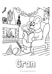 Free colouring Grandma Grandad Autumn Mouse Mushroom Forest animals