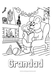 Free colouring Grandma Grandad Autumn Mouse Mushroom Forest animals