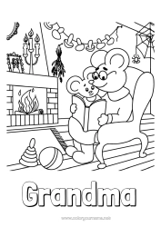 Free coloring Grandma Grandpa Autumn Mouse Mushroom Forest animals