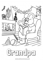 Child coloring page Grandma Grandpa Autumn Mouse Mushroom Forest animals