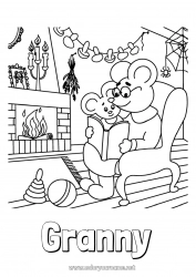 Child coloring page Grandma Grandpa Autumn Mouse Mushroom Forest animals