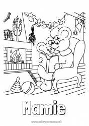 Coloriage enfant Mamie Papi Automne Souris Champignon Animaux de la forêt