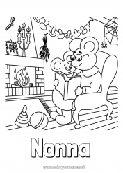 Pagina da colorare per bambini Nonna Nonno Autunno Topo Fungo Animali della foresta