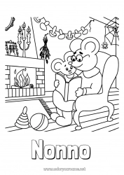 Pagina da colorare per bambini Nonna Nonno Autunno Topo Fungo Animali della foresta