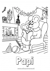 Coloriage enfant Mamie Papi Automne Souris Champignon Animaux de la forêt