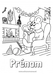 Coloriage gratuit Mamie Papi Automne Souris Champignon Animaux de la forêt