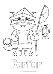 Färgläggningssida för barn Sport Katt Fiske Djur Hundar och katter