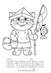 Child coloring page Cat Fishing Animal Dog and cat