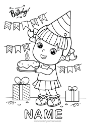 Free colouring Candle Cake Gifts Birthday Party Girl Intermediate colouring sheets Happy birthday message Customisable age celebrated