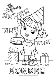 Colorear gratis Vela Tarta Regalos Cumpleaños Fiesta Chica Dibujos intermedios para colorear Mensaje de feliz cumpleaños (inglés) Edad personalizable