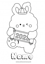 Free coloring Bunny 2023 Chinese New Year Forest animals