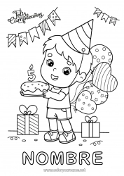 Colorear para personalizar Vela Tarta Regalos Cumpleaños Globos Fiesta Chico Dibujos intermedios para colorear Mensaje de feliz cumpleaños (inglés) Edad personalizable