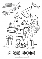 Dessin gratuit Bougie Gâteau Cadeaux Anniversaire Ballons Fête Garçon Coloriages intermédiaires Joyeux anniversaire (français) Message Age fêté personnalisable