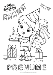 Desen liber de colorat Lumânare Tort Cadouri Aniversare Baloane Sărbătoare Băiat Colorează intermediare La mulți ani! Vârstă personalizabilă de sărbătorit