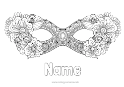 Colouring to customise Mask Flowers Carnival Mardi Gras