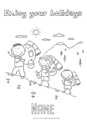 Free colouring Holidays Family Mountain