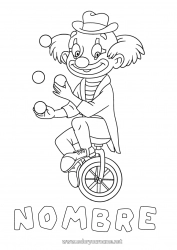 Colorear gratis Clown Vehículos Carnaval Martes de Carnaval Dibujos intermedios para colorear Bicicleta Vehículos de dos ruedas Circo
