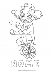 Disegno gratuito Pagliaccio Veicoli Carnevale Martedì grasso Disegni intermedi Bicicletta Veicoli a due ruote Circo