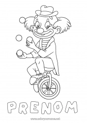 Coloriage gratuit Clown Véhicules Carnaval Mardi gras Coloriages intermédiaires Vélo Véhicules à deux roues Cirque
