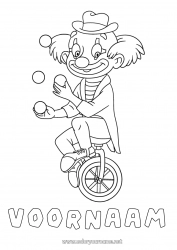 Gratis kleurplaat Clown Voertuigen Carnaval Vastenavond Intermediaire kleurplaten Fiets Tweewielers Circus