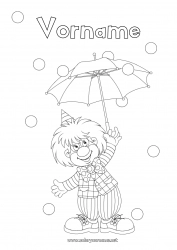 Malvorlage anpassen Clown Karneval Karnevalsdienstag Regenschirm Zirkus