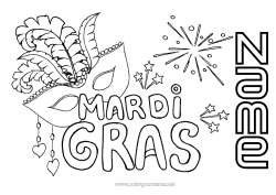 Free colouring Mask Carnival Mardi Gras