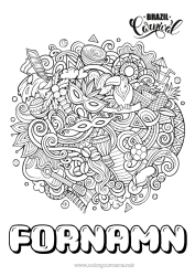 Färgläggningssida att anpassa Mandala Karneval Fettisdagen Geografi Komplexa målarbilder Land Brasilien Gitarr Maracas Musikinstrumenter