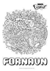Gratis tegning Mandala Carnival Fastelavn Geografi Komplekse farvelægninger Land Brasilien Guitar Maracas Musikinstrumenter